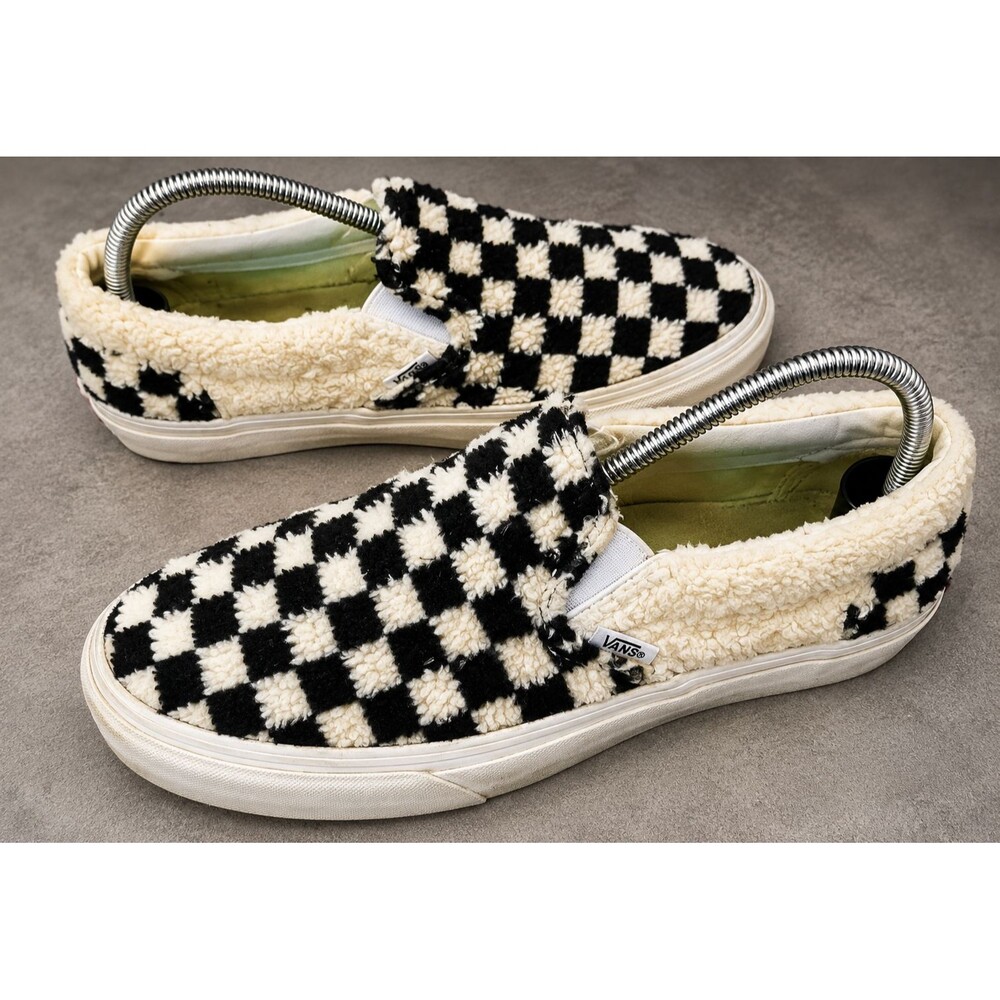 VANS SHERPA CHECKERBOARD SLIP ON WOMENS 7 MENS 5.5 FUZZY COZY